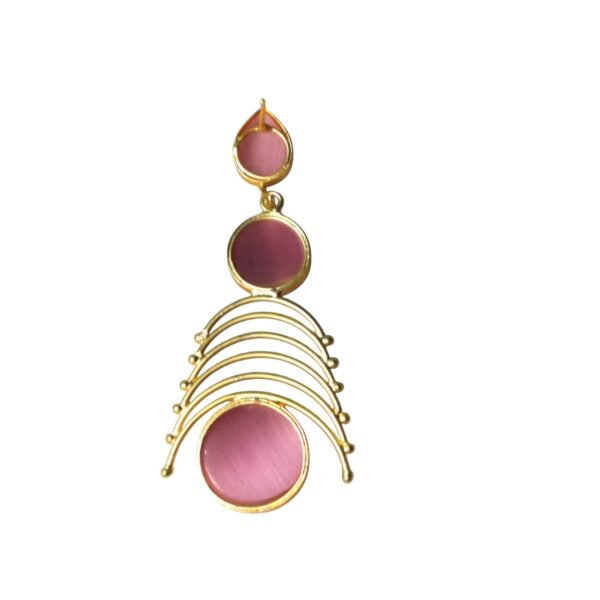 Brass Gold-Plated Earrings with Pink Monalisa Stone - Image 3