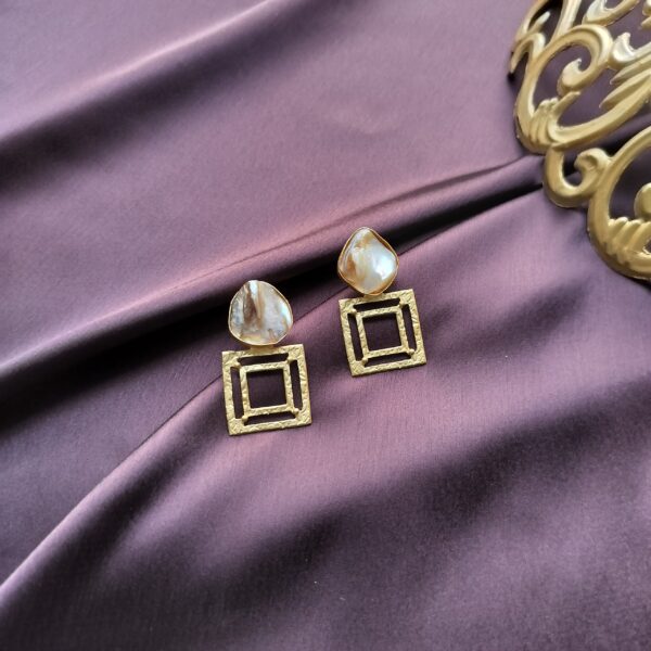 Luxe Gold Plated Brass & Pearl Square Studs