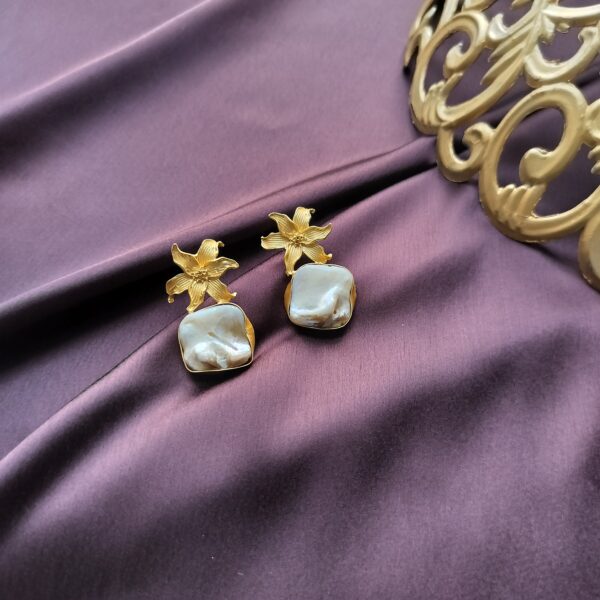 Brass Gold Plated Floral Elegance MOP Studs