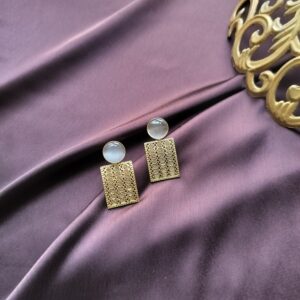 Brass Gold Plated Grey Monalisa Stone Studs