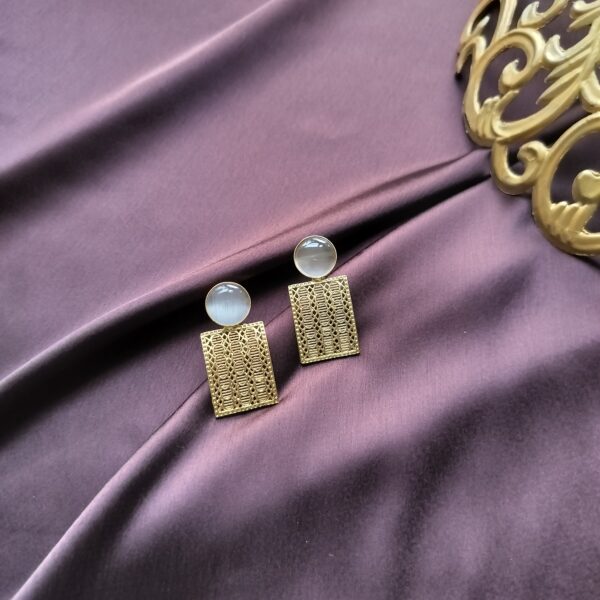 Brass Gold Plated Grey Monalisa Stone Studs