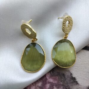 Monalisa Green Gemstone Earrings in Brass Gold