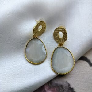 Monalisa Gull Grey Gemstone Earrings in Brass Gold