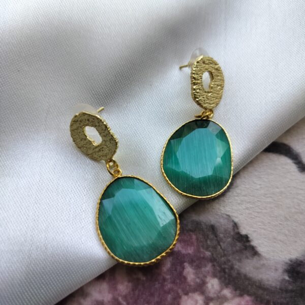 Monalisa Surfie Green Gemstone Earrings in Brass Gold