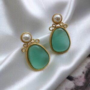 Radiant Light Green Monalisa With Pearl Gold Plated Studs