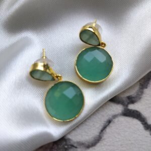 Brass Gold Plated Faded Jade Chalcedony Earrings