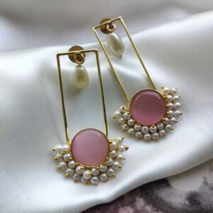 Brass Gold Plated Mountbatten Pink and Pearl Earrings