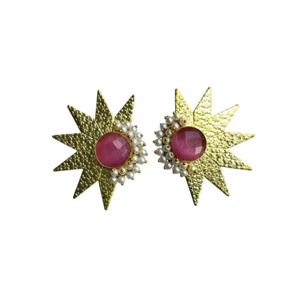 Elegant Baby Pink Earrings with Pearl Bandhani - Image 3