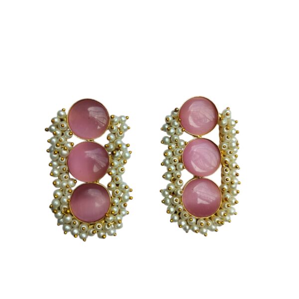 Brass Gold Plated Baby Pink Pearl Earrings - Image 3