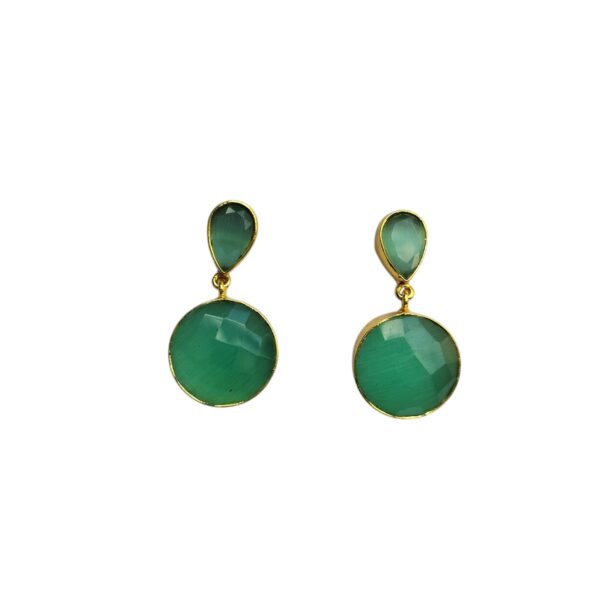 Brass Gold Plated Faded Jade Chalcedony Earrings - Image 3