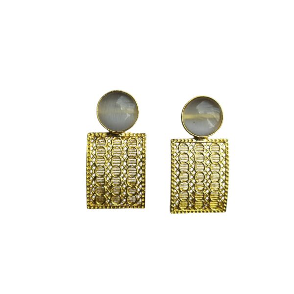 Brass Gold Plated Grey Monalisa Studs - Image 3