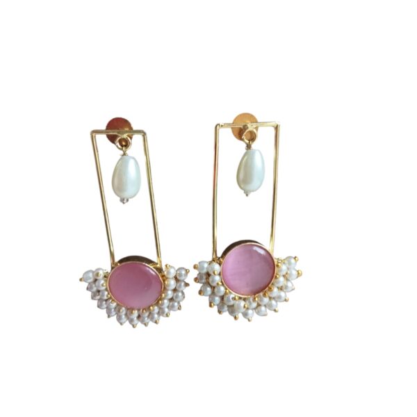 Brass Gold Plated Mountbatten Pink and Pearl Earrings - Image 3