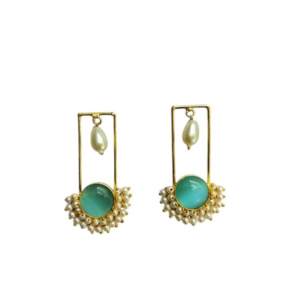 Brass Gold Plated Sea Turtle and Pearl Earrings - Image 3