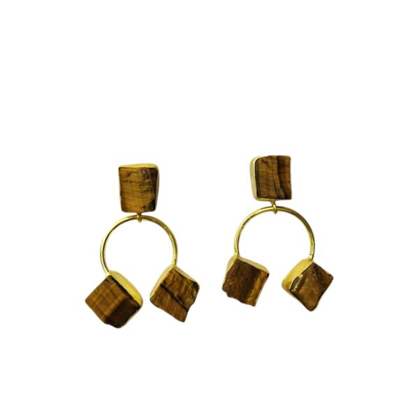 Gold Plated Brass Raw Stone Drop Earrings - Image 3