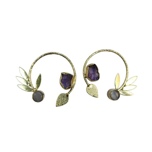 Gold-Plated Earrings featuring Purple Sugar Stones - Image 3