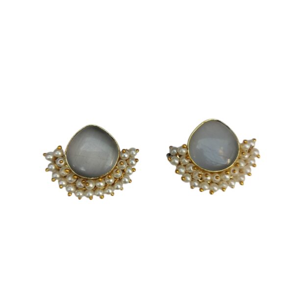 Gold Plated Grey Monalisa Earrings With Pearls - Image 3