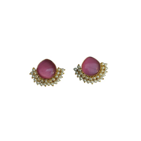 Gold Plated Pink Monalisa Earrings - Image 3