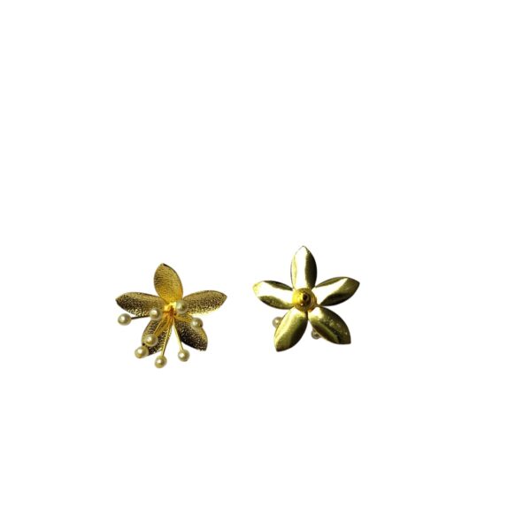 Luxe Brass Gold Plated Petal Studs With Pearls - Image 4