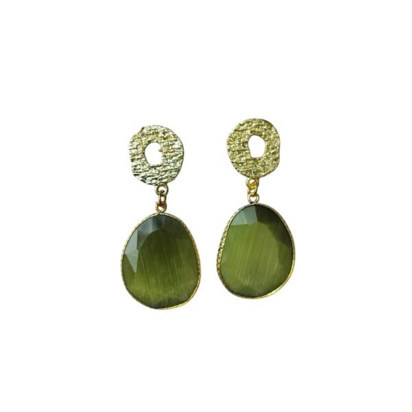 Gold Plated Monalisa Olive Green Brass Earrings - Image 3