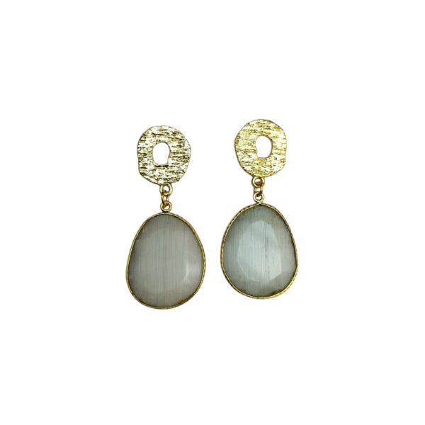 Gold Plated Monalisa Gull Grey Stone Brass Earrings - Image 3