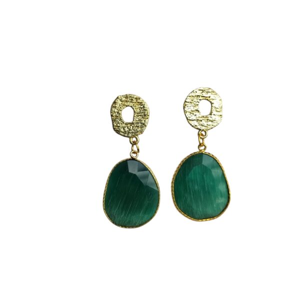 Gold Plated Monalisa Surfie Green Brass Earrings - Image 3