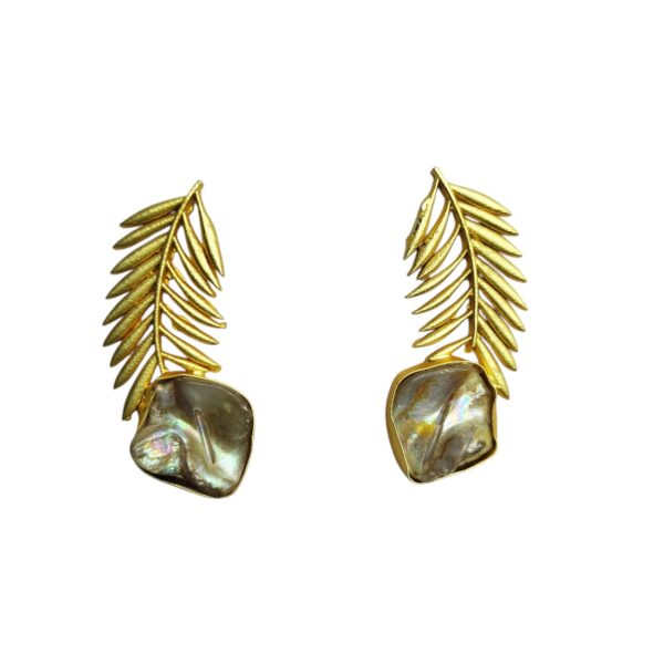 Opulent Leafy Gold Plated Earrings With MOP - Image 3