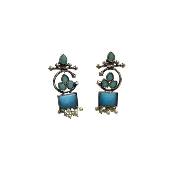 Oxidized Silver Brass Earrings Featuring Turquoise Monalisa Stone - Image 3