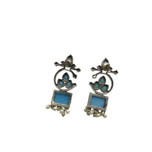 oxidized-silver-and-brass-earrings-featuring-turquoise-monalisa-stone-and-pearl-dangles