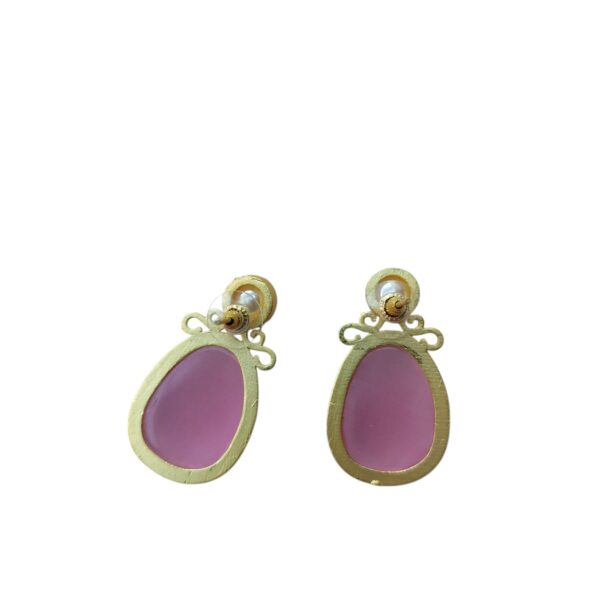 Radiant Pink Monalisa With Pearl Gold Plated Studs - Image 3