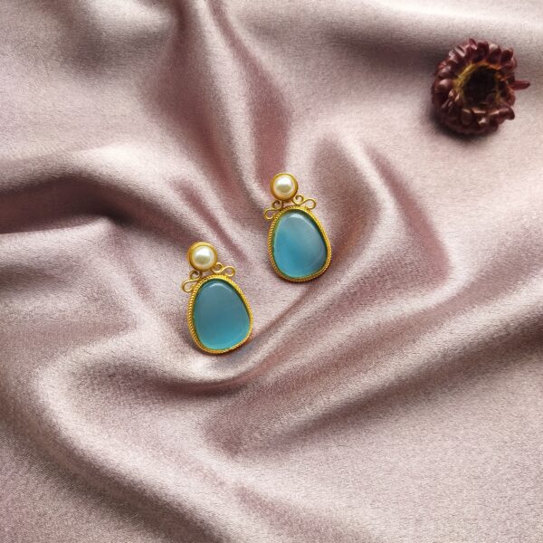 Brass Blue Monalisa Earrings