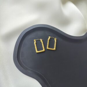 Minimalist gold rectangular hoop earrings for women | Anti-tarnish & office-friendly