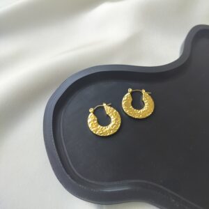 Minimalist wide gold hoop earrings with hammered texture | Anti-tarnish & office-friendly