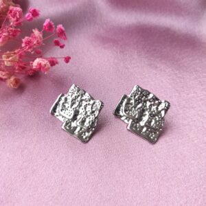 Crater Luxe Stud Earrings – Front View (Rhodium Plated, 3cm)