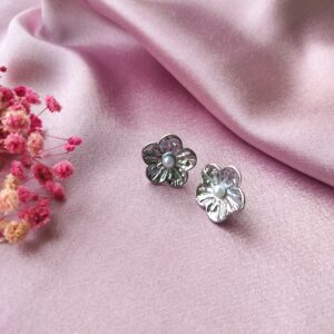 Pearl Petal Rhodium Studs Front View