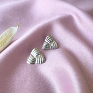 Rhodium Tri-Glow Studs – Front View of Elegant Rhodium-Plated Earrings