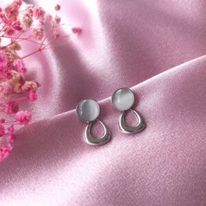 Silver Aarohi Stud Earrings Front View with Moonstone