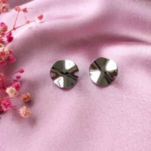 Silver Aurora Wave Studs front view showing fluid wave pattern