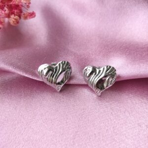 Silver Celestia Heart Studs – Front View of Textured Heart Earrings