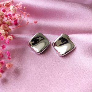 Silver Chrome Cushion Stud Earrings – Front View