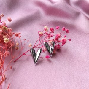 Silver Chrome Love Studs – Front View of Heart-Shaped Earrings