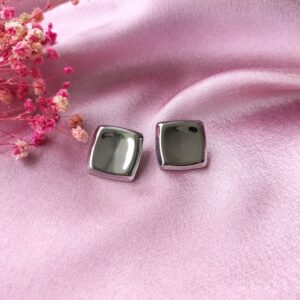 Front view of Silver Sterling Cube Studs – geometric rhodium-plated earrings