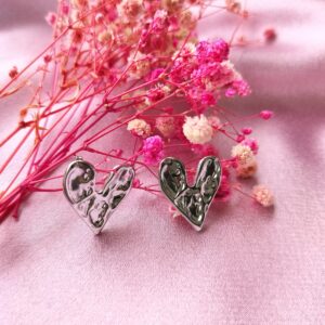 Silver dil se studs earrings front view – romantic rhodium-plated design