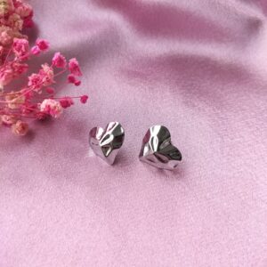 Front view of Silver Facet Heart Studs - 2cm rhodium plated earrings