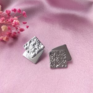 Silver Naksh Cube Studs – Front View of 3.5 cm Cubic Design