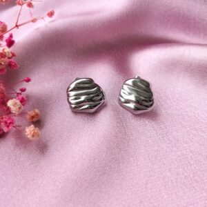 Silver Ridge Stud Earrings front view showing geometric ridge design