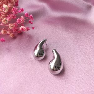 Front view of Silver Water Drop Studs showing teardrop shape