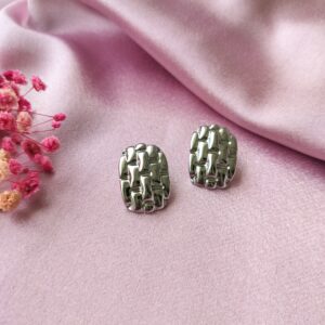 Silver Weave Stud Earrings Front View