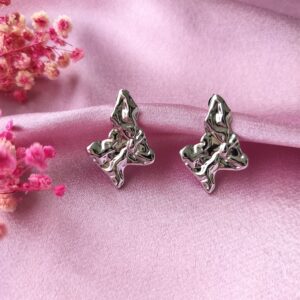 Zenith Edge Stud Earrings – Front View (Rhodium Plated, 3.8cm)