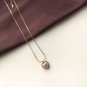 Celeste Heart Pendant Necklace with white pearl heart front view
