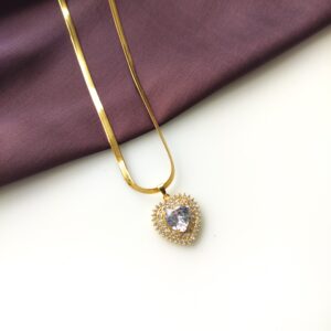 Golden Diamond Heart Necklace front view showing the faceted heart pendant.